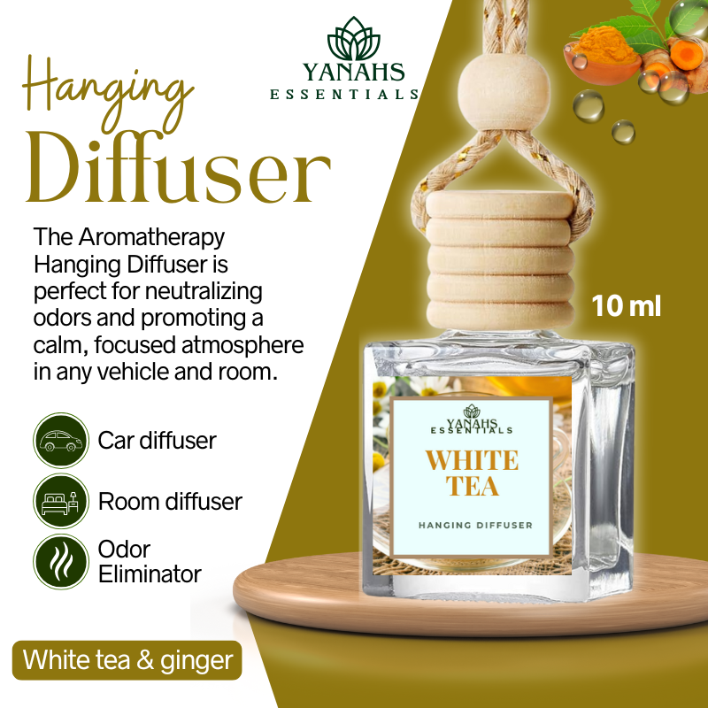 White Tea & Ginger Scent Hanging Diffuser – 10ml Fragrance Oil Bottle for Car, Wardrobe & Small Spaces