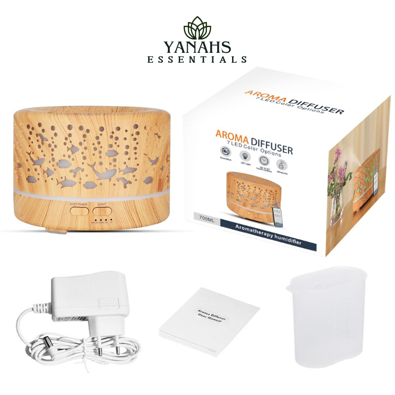 700ml Aromatherapy Fish Design Wood Grain Humidifier