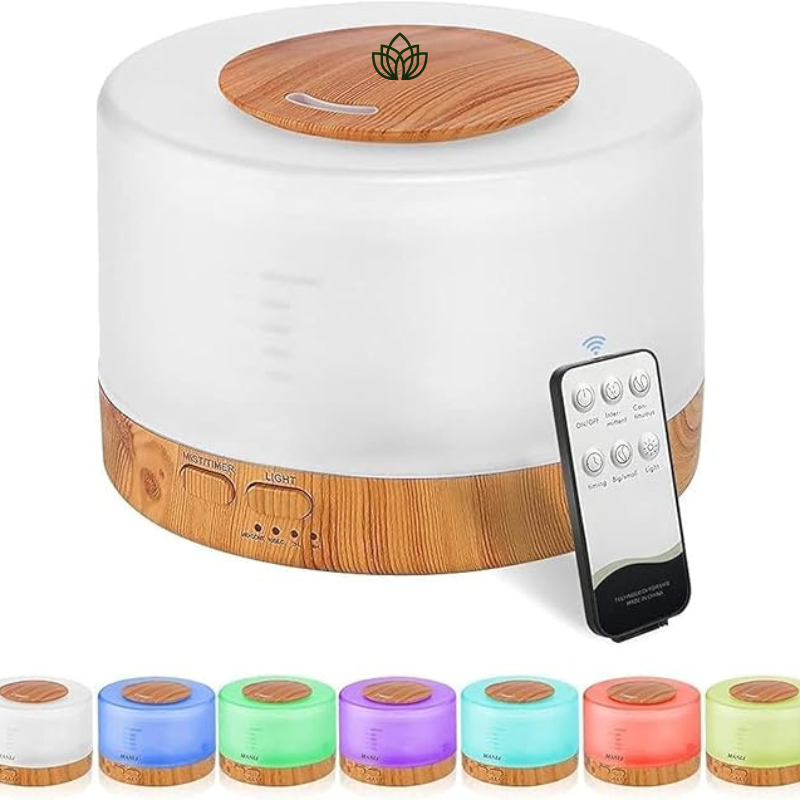 500ml Ultrasonic Wood Circle Humidifier with Timing, 7-Color Light, and Remote Control