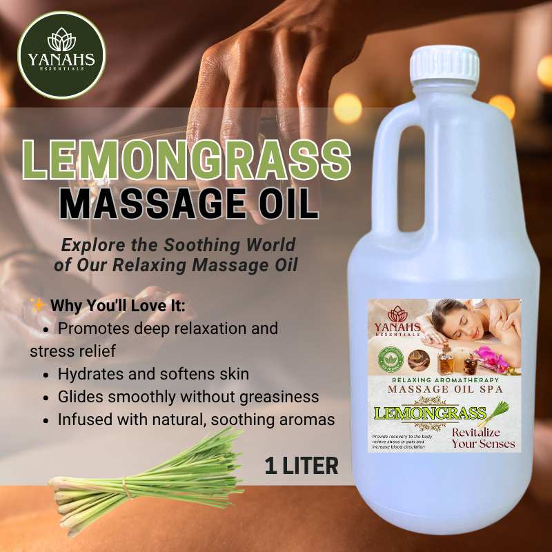 Lemongrass Relaxing Massage Oil – 1L | Nourishing & Aromatic Blend for Spa, Clinic & Home Use