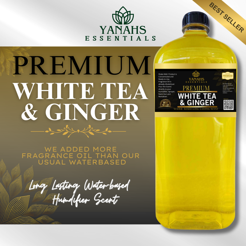Premium Water-Based White Tea & Ginger Scent – 1L | For Humidifiers, Air Fresheners, Linen Sprays & Revitalizers | Enhanced with Added Fragrance Oil for a Stronger, Longer-Lasting Scent