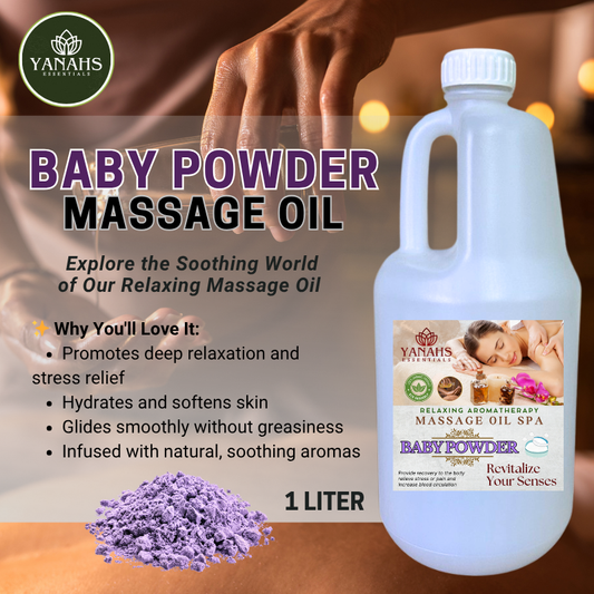 Baby Powder Relaxing Massage Oil – 1L | Nourishing & Aromatic Blend for Spa, Clinic & Home Use