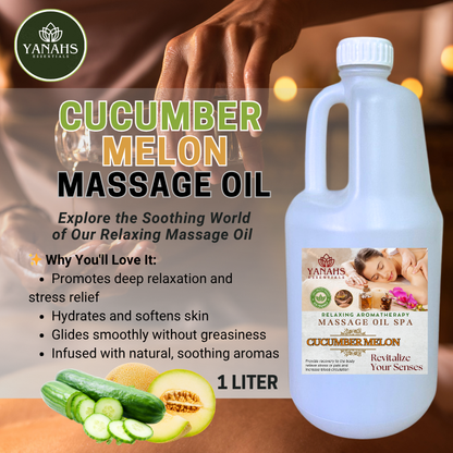 Cucumber Melon Relaxing Massage Oil – 1L | Nourishing & Aromatic Blend for Spa, Clinic & Home Use