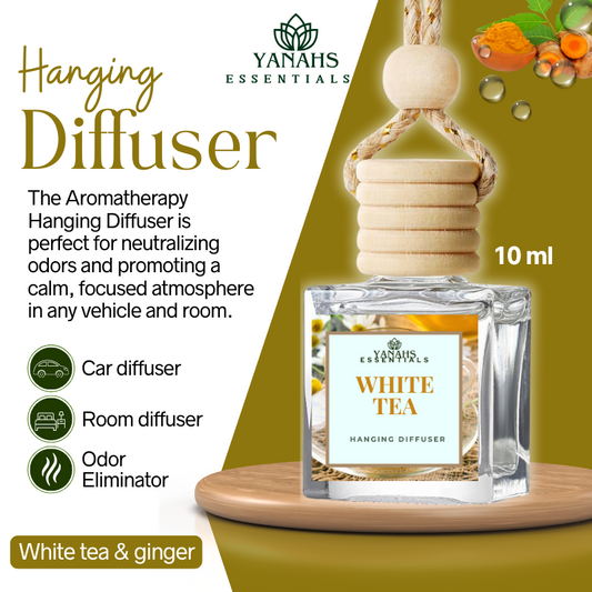 White Tea & Ginger Scent Hanging Diffuser – 10ml Fragrance Oil Bottle for Car, Wardrobe & Small Spaces