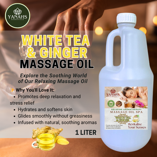 White Tea & Ginger Relaxing Massage Oil – 1L | Nourishing & Aromatic Blend for Spa, Clinic & Home Use
