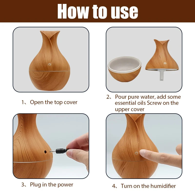 130ml Mini Vase Humidifier – Natural Wood Grain Design