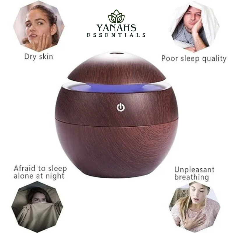 Wood Grain Mini Circle Humidifier 130ml – Compact & Stylish