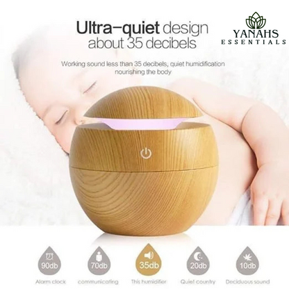 Wood Grain Mini Circle Humidifier 130ml – Compact & Stylish