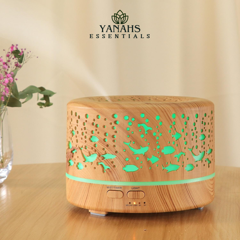 700ml Aromatherapy Fish Design Wood Grain Humidifier
