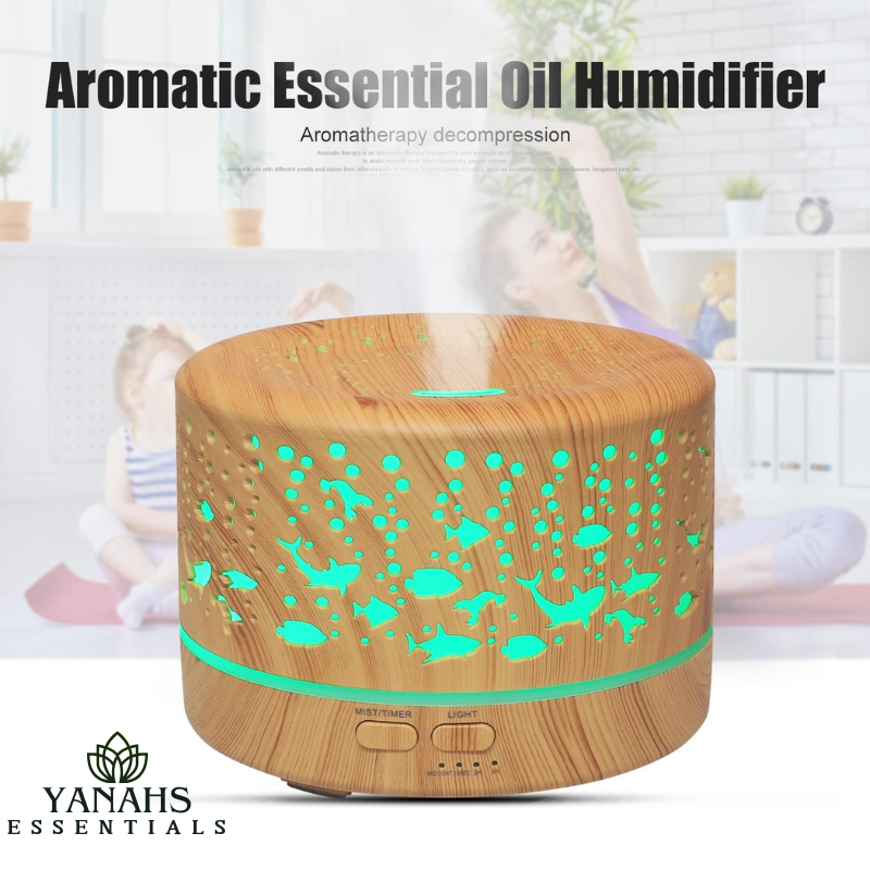 700ml Aromatherapy Fish Design Wood Grain Humidifier