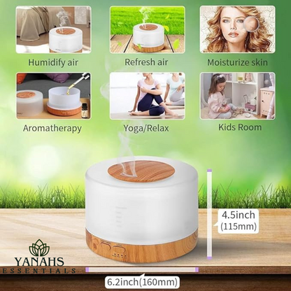 500ml Ultrasonic Wood Circle Humidifier with Timing, 7-Color Light, and Remote Control