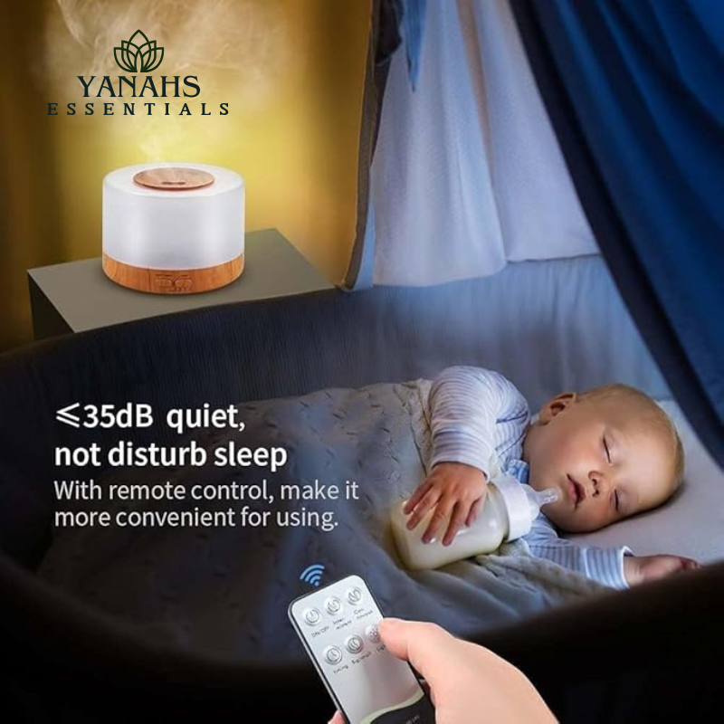 500ml Ultrasonic Wood Circle Humidifier with Timing, 7-Color Light, and Remote Control