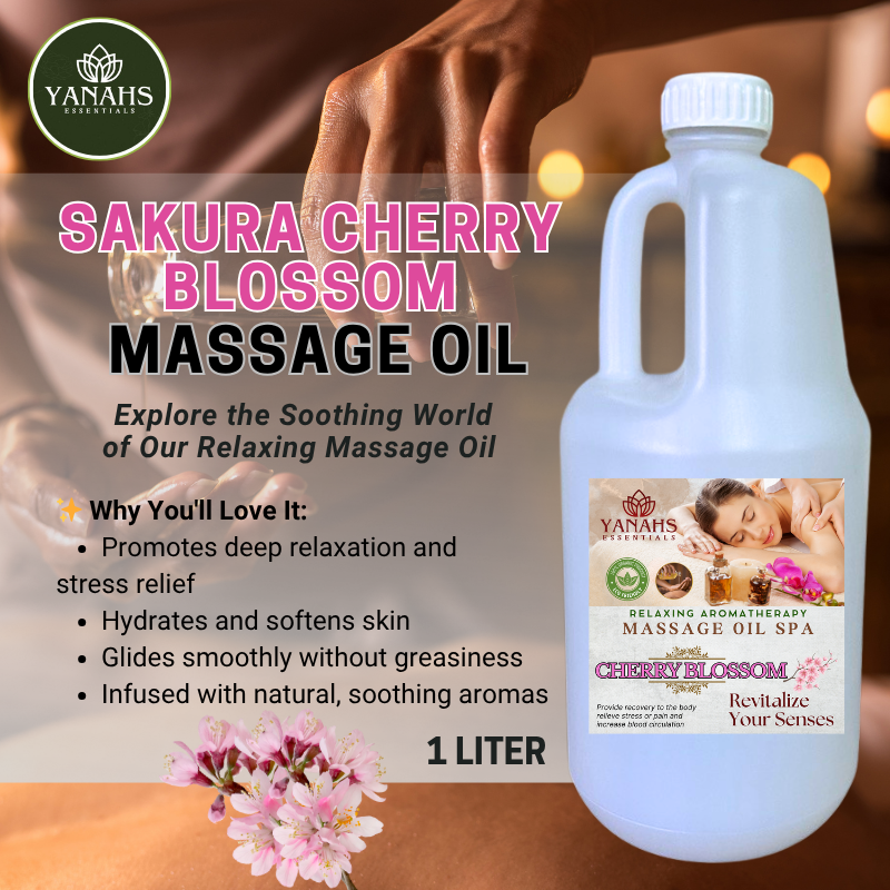 Sakura Cherry Blossom Relaxing Massage Oil – 1L | Nourishing & Aromatic Blend for Spa, Clinic & Home Use