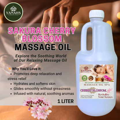 Sakura Cherry Blossom Relaxing Massage Oil – 1L | Nourishing & Aromatic Blend for Spa, Clinic & Home Use