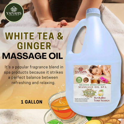 White Tea & Ginger Relaxing Massage Oil – 1 Gallon – Ideal for Spa, Clinic, and Personal Use