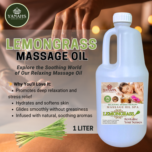 Lemongrass Relaxing Massage Oil – 1L | Nourishing & Aromatic Blend for Spa, Clinic & Home Use