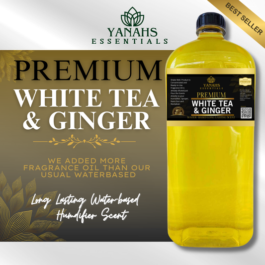 Premium Water-Based White Tea & Ginger  Scent – 1L | For Humidifiers, Air Fresheners, Linen Sprays & Revitalizers | Enhanced with Added Fragrance Oil for a Stronger, Longer-Lasting Scent