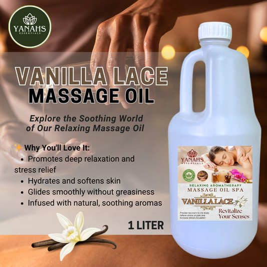 Vanilla Lace Relaxing Massage Oil – 1L | Nourishing & Aromatic Blend for Spa, Clinic & Home Use